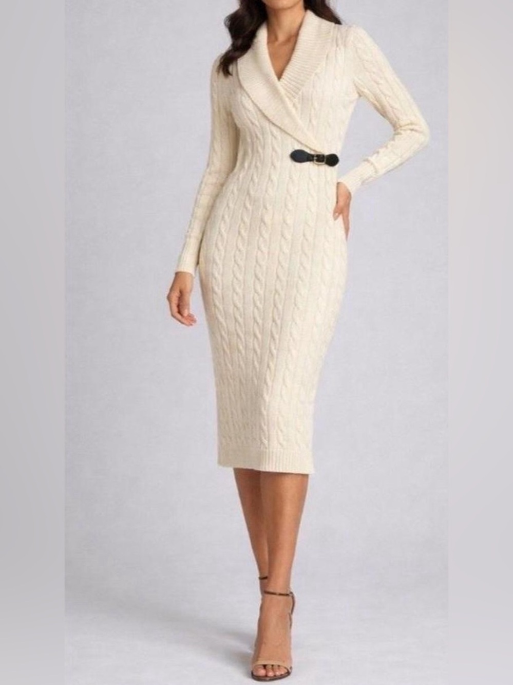 NWT Calvin Klein cable-knit shawl collar sweater dress women’s medium